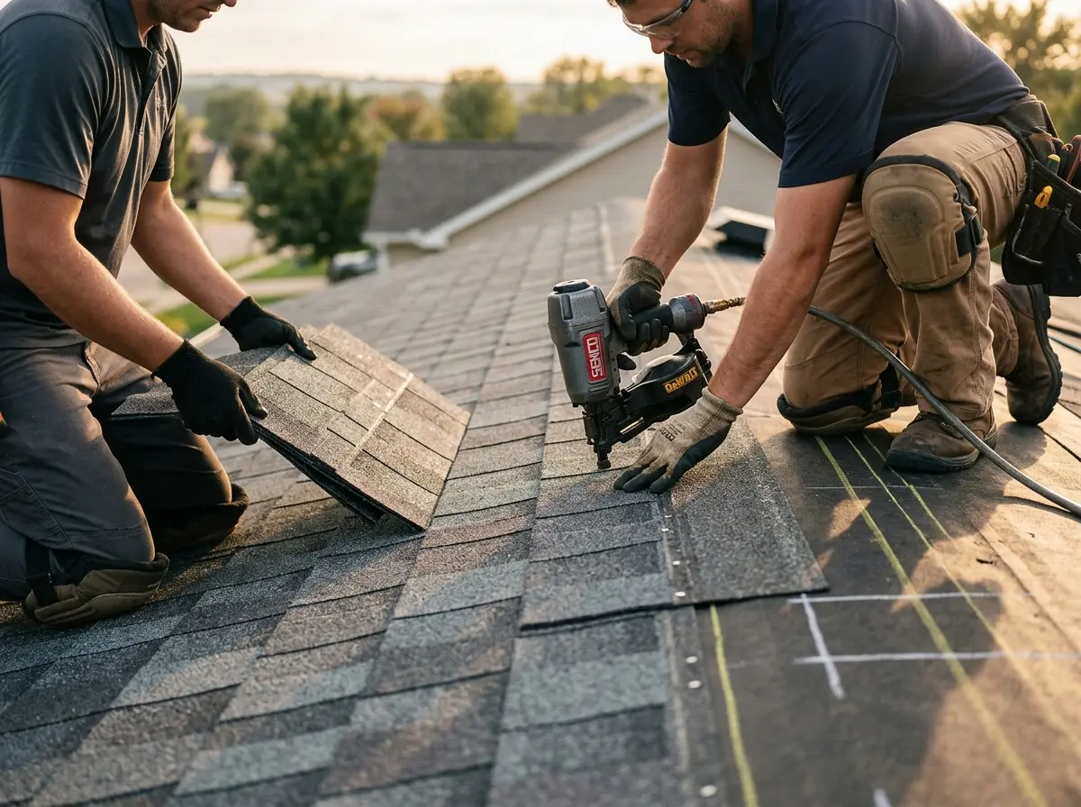 Professional roofer working on a residential roof in El Mirage
